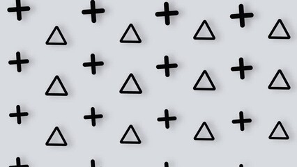 Poster - Pattern of black geometric shapes in retro, memphis 80s 90s style. Animated vintage abstract background. Seamless pop art design. 4K video motion