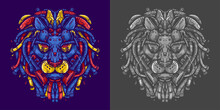 Lion Head Robot Illustration For T Shirt Design