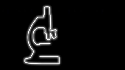 Wall Mural - Microscope self drawing line animation. Science, lab and research concept. Black background.	Glowing drawn line.