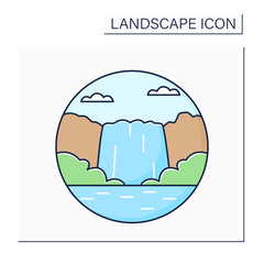 Wall Mural - Cascade color icon. Small waterfall. Falls descending over a steep, rocky surface.Landscape concept.Isolated vector illustration