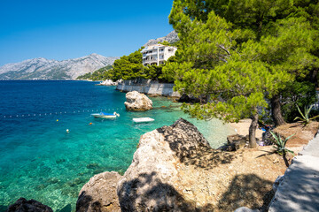 Wall Mural - crystal clear water in adriatic sea in Brela on Makarska riviera in Dalmatia region in Croatia 