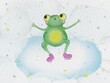 Watercolor frog skating on ice
