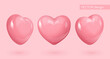 Realistic pink glossy candy heart from different sides. Look like 3d. Symbol of love. Be my Valentine. Vector illustration for card, party, design, flyer, poster, decor, banner, web, advertising.