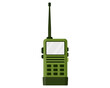 Green khaki military portable radio transmitter or walkie talkie.