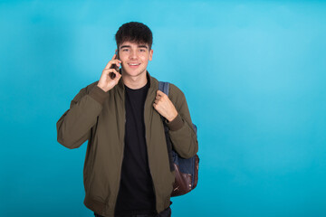 Canvas Print - student with backpack, books and mobile phone isolated on background