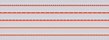 Red Stripes With Light Bulbs, Vintage Marquee Seamless Borders Set. Bright Luminous Retro Ribbons