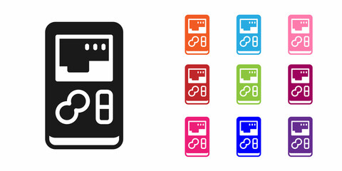 Poster - Black Portable video game console icon isolated on white background. Handheld console gaming. Set icons colorful. Vector