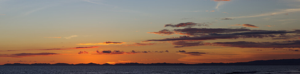 Wall Mural - Panorama image of a dusk sky right after sunset over the Pacific Ocean shown in Panama.