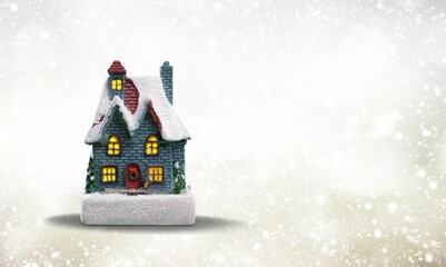 Wall Mural - Merry christmas and 2022 happy new year with small toy model house