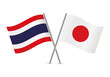Thailand and Japan flags. Thai and Japanese flags isolated on white background. Vector illustration.