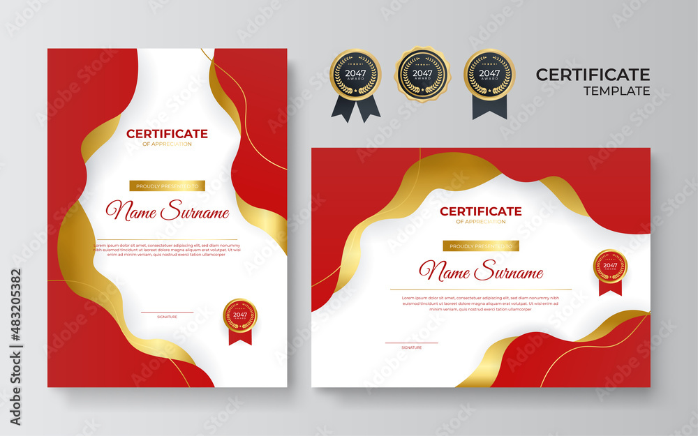 Image vectorielle Stock Modern red certificate template and border, for ...