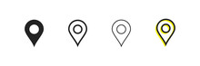 Pin Vector Icons. Map Pin Place Marker. World Map Icon. Navigation Pointer. 3 Set. Filled And Linear Location Symbol. 