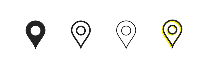 pin vector icons. map pin place marker. world map icon. navigation pointer. 3 set. filled and linear