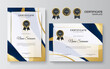 © SyahCreation - Modern blue certificate template and border, for award, diploma, and printing. Blue and gold elegant certificate of achievement template with gold badge and border