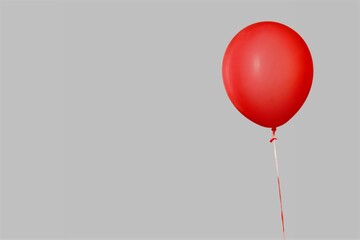 Sticker - Red glossy flying balloon with ribbon. Helium balloon gift. Celebration concept. Holiday