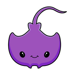 Wall Mural - Cute little purple stingray cartoon swimming