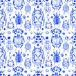© Стефания шклярова - Watercolor seamless pattern with  blue beetles