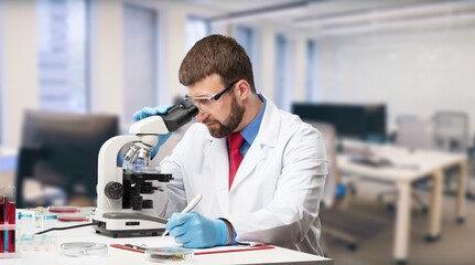 Wall Mural - Scientists taking notes on paper. Scientific research data analysis report