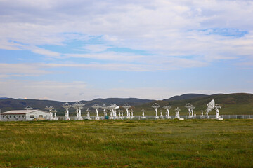 Wall Mural - radio telescope observatory and the blue sky white clouds