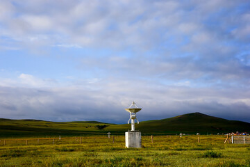 Wall Mural - radio telescope observatory and the blue sky white clouds
