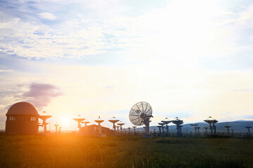 Wall Mural - radio telescope observatory and the blue sky white clouds