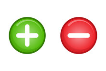 Green Plus And Red Minus Flat Vector Icons.Circle Symbols Add And Delete Button Signs For Vote, Decision, Web, Logo, App, UI. Illustration