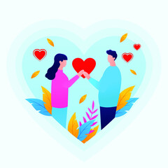 Wall Mural - White day, March 14 after valentine day. Man give gift or chocolate back to the woman, boy and girl. Vector illustration. Flat design