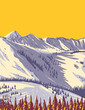 WPA poster art of Snowbird Ski and Summer Resort at Hidden Peak near Salt Lake City, Utah, United States USA done in works project administration style or federal art project style.