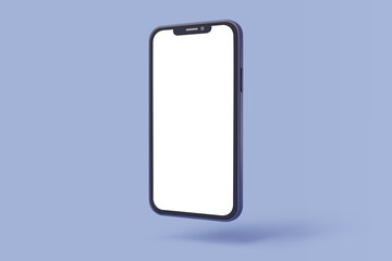 Smartphone mockup. mobile phone with blank screen isolated on blue