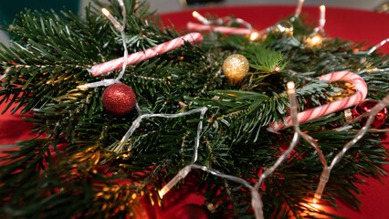 Canvas Print - A closeup of a fir with christmas decorations