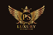 Luxury royal wing Letter PS crest Gold color Logo vector, Victory logo, crest logo, wing logo, vector logo template.