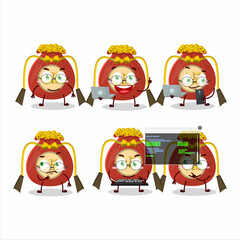 Canvas Print - red bag chinese Programmer cute cartoon character with