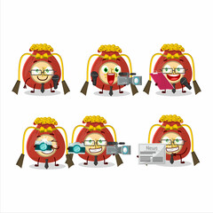 Wall Mural - Character reporter red bag chinese cute mascot with microphone