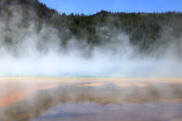 Wall Mural - Steam clouds obscure the Grand Prismatic Spring at Yellowstone National Park, Wyoming