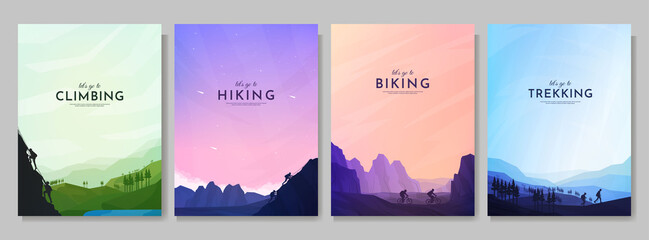 Wall Mural - vector illustration. travel concept of discovering, exploring and observing nature. hiking. adventur