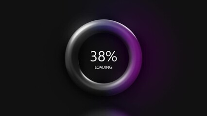 Poster - Abstract metal grey ring filling with color and growing percentage. Motion. Futuristic background with a circle with light and pulsation.