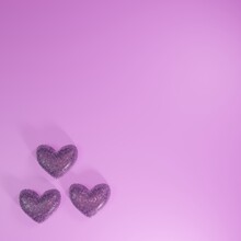 Three Sugar Jelly - Gummy Hearts - Toffee - Candy Purple Hearts - 3d Render Illustration - Cute Confession - Background