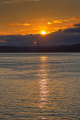 Sticker - Sunny path on the water in the sea. Sunrise morning over the Bosphorus. Urban & seascape, Istanbul, Turkey