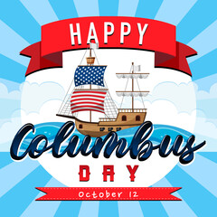 Canvas Print - Happy Columbus day banner with flagship