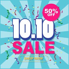 Wall Mural - 10.10 sale promotion banner on blue rays