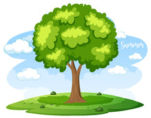 Isolated Tree In Cartoon Style With Summer Word