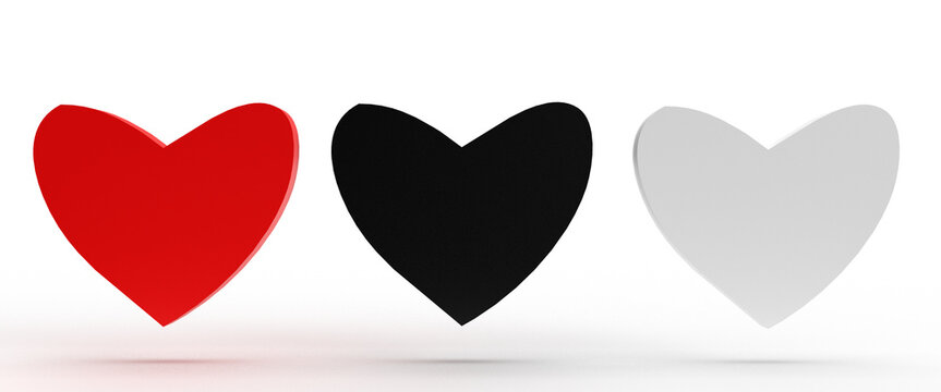 Collection set black red white grey color shadow heart icon logo symbol 14 fourteen february happy valentine's day love marriage romantic celebration festival health care holiday.3d render