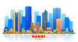 Hanoi ( Vietnam ) skyline with panorama in white background. Vector Illustration. Business travel and tourism concept with modern buildings. Image for presentation, banner, website.