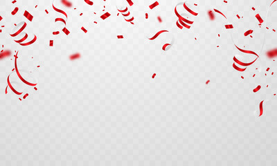 Wall Mural - red confetti celebration background for parties and festivals on a transparent background that can b