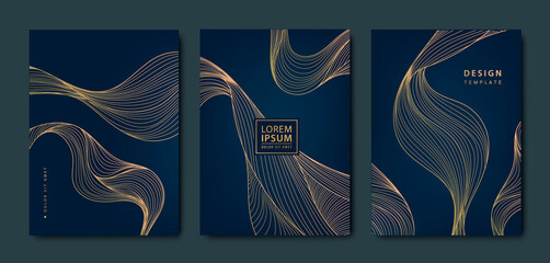 Vector japanese background with Gold texture. Luxury black wavy line pattern. Premium backdrop for business layout, texture for print, poster, book, cover