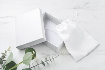 Wall Mural - White box and fabric bag, product package mockup