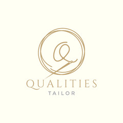 Wall Mural - letter Q with yarn needle tailor logo design vector graphic symbol icon illustration creative idea