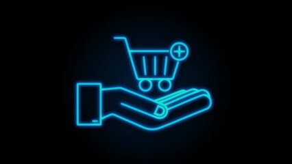 Poster - Add to cart Neon icon with hands. Shopping Cart icon. Motion Graphic