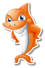 Wall Mural - Funny orange shark cartoon character sticker