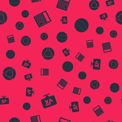 Poster - Set Square root of x glyph, Calculator, Triangle math and Geometric figure Sphere on seamless pattern. Vector